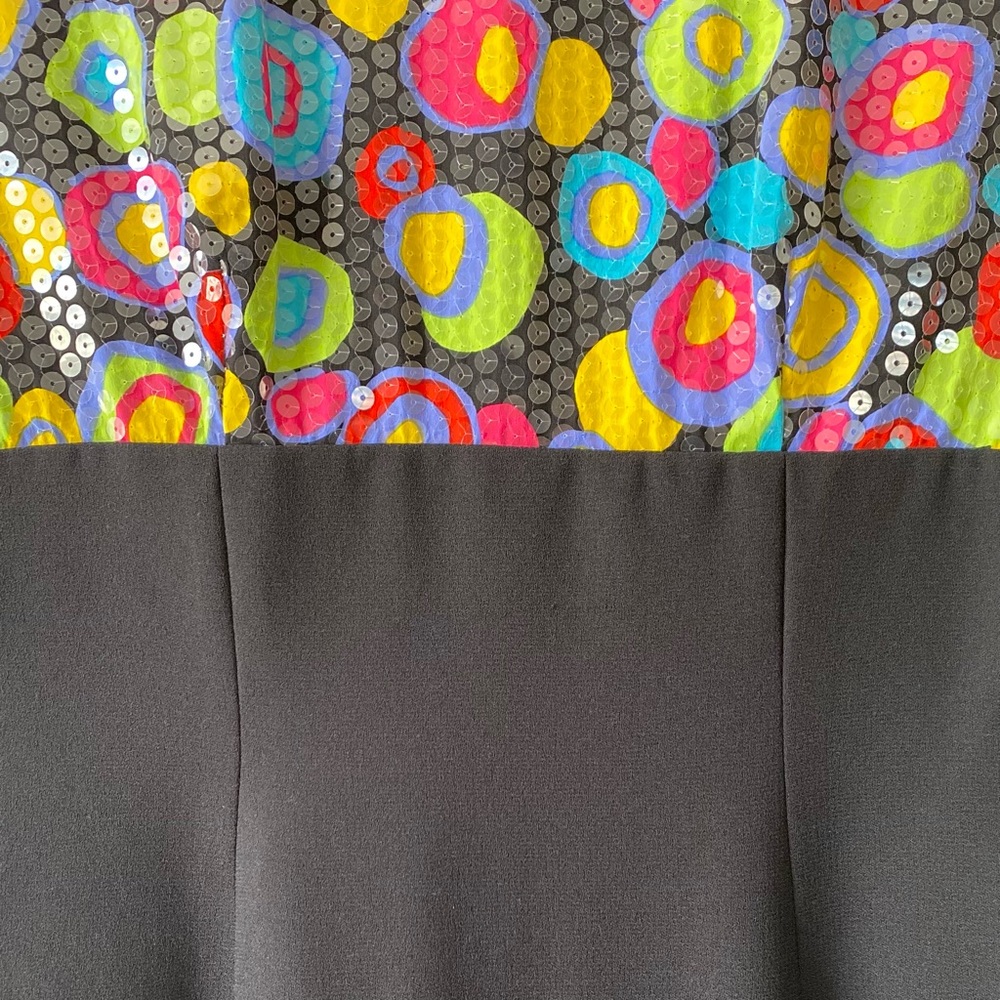 A.J. BARI Vintage Mod Retro Sequin Cocktail Dress Multicolor Sleeveless Black 6 - Picture 10 of 12